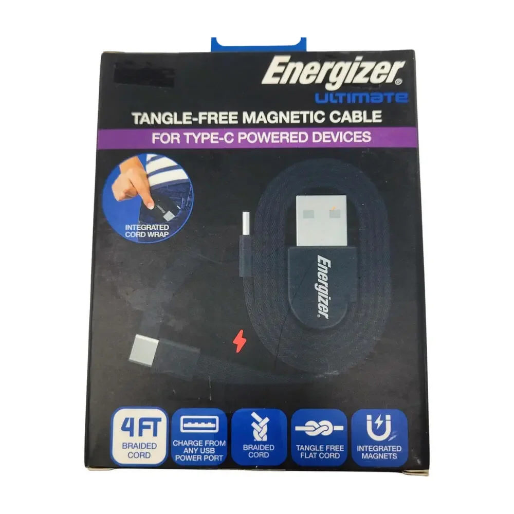 ENERGIZER ULTIMATE Tangle-free Braided Magnetic Cable 4FT USB A to TYPE-C Black